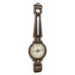 Rosewood and mother of pearl inlaid four glass banjo barometer, the 8" silvered dial within a shaped