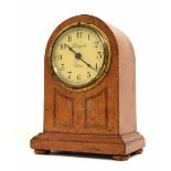 Pulsynetic electric slave mantel clock, the 4.5" cream dial within a rounded arched inlaid case, 12"