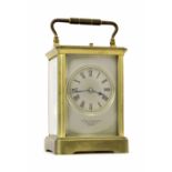 French repeater carriage clock striking on a gong, the 2.25" silvered dial within a silvered mask