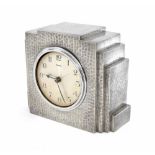 Ferranti mains synchronous electric mantel clock, inscribed English Pewter, Lloyd Payne & Amiel, Man