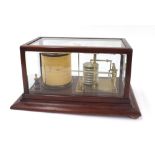 Mahogany barograph, within a bevelled glazed mahogany case with stepped plinth, 14.25" wide overall
