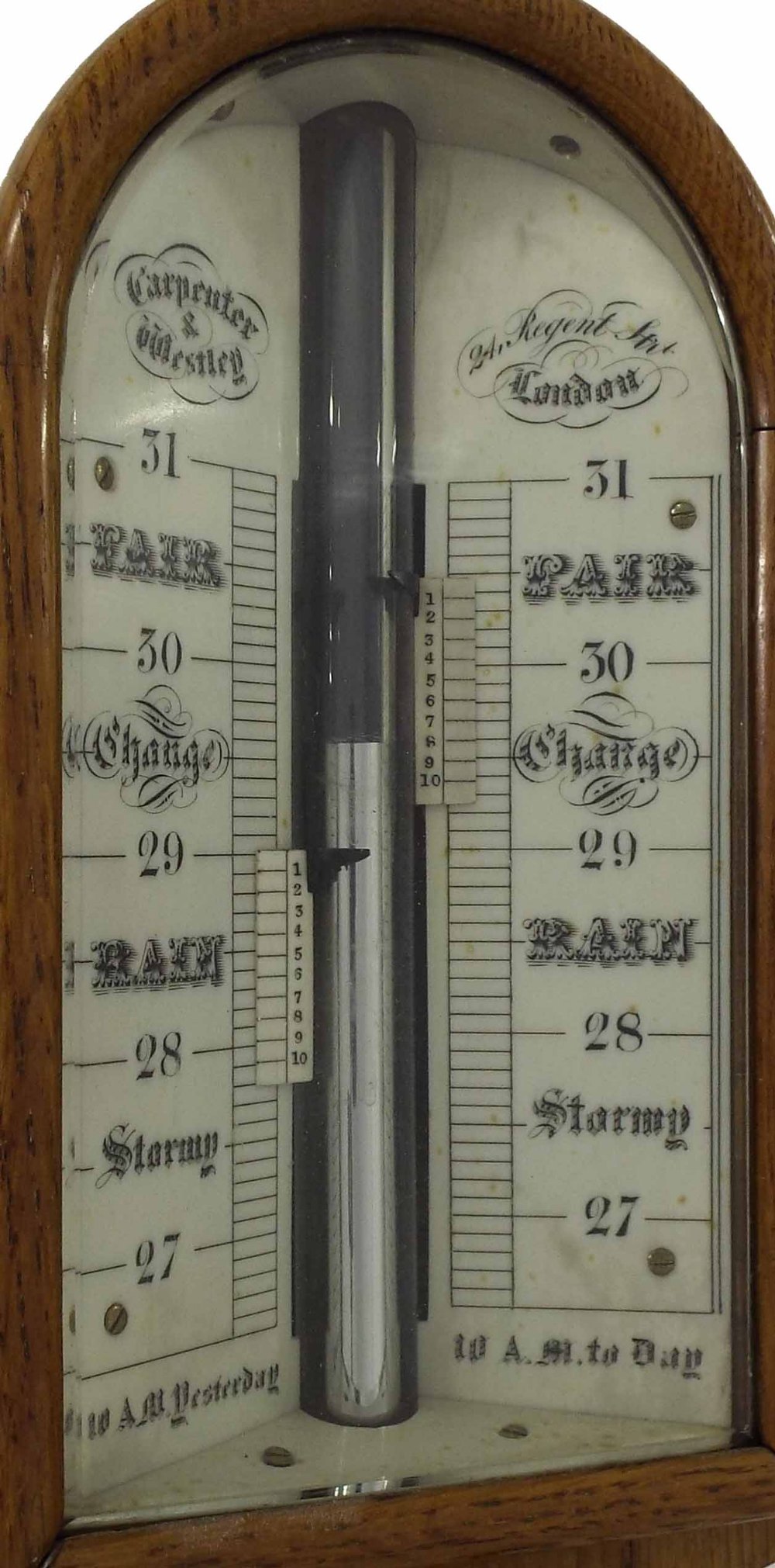 English light oak stick barometer/thermometer signed Carpenter & Westley, 24 Regent St, London, - Image 2 of 3