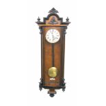 Walnut and ebonised single weight Vienna regulator wall clock, the 6.25" white dial with