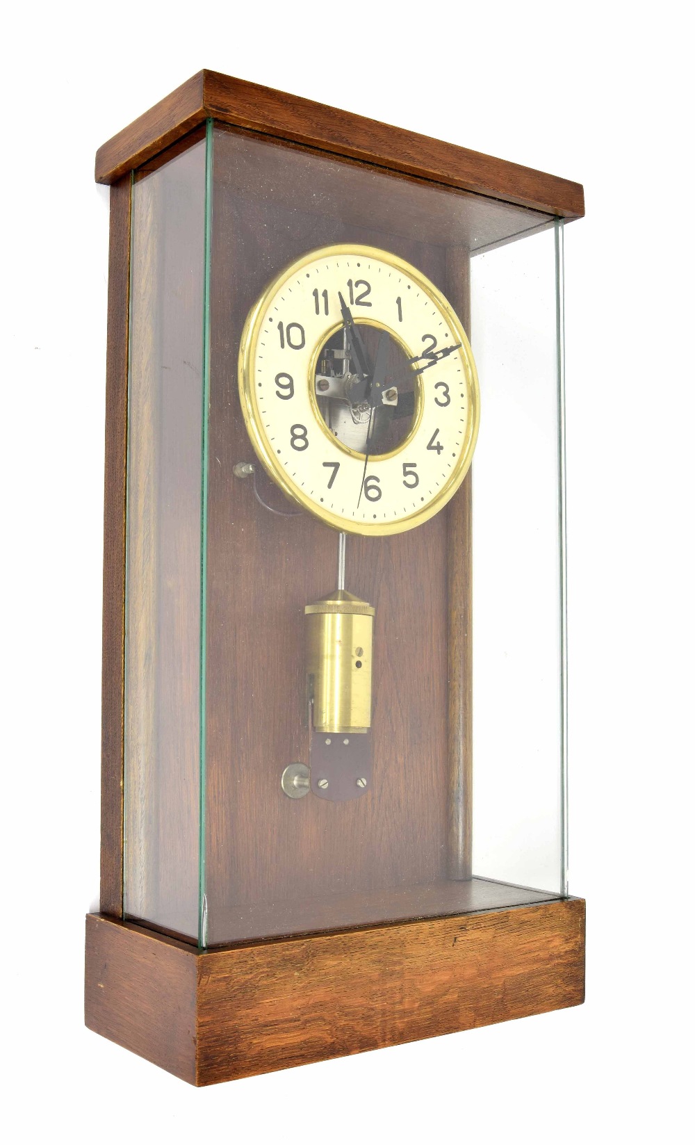 Good electric clock in the manner of Cluse, the 6.5" cream dial enclosing a skeletonised centre with