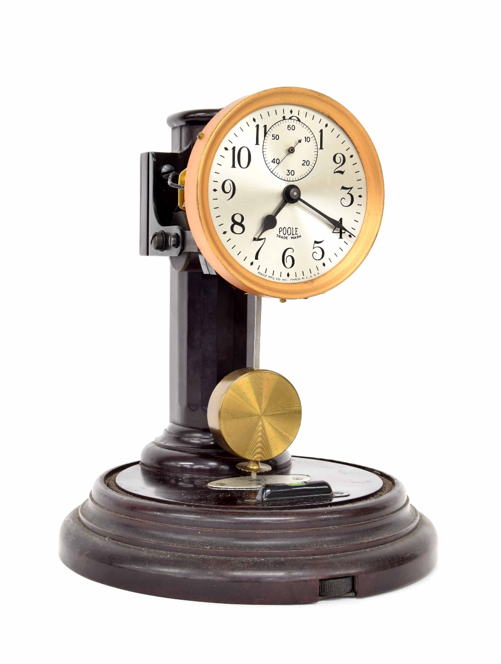 Small Poole electric mantel clock, the 3.25" silvered dial with subsidiary seconds dial, signed - Image 3 of 3