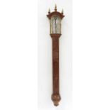 Contemporary burr walnut stick barometer, the silvered scale signed Comitti, Holborn, over a flat