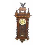 Gustav Becker double weight Vienna regulator wall clock, the 7" cream chapter ring enclosing a