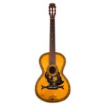 Interesting Viennese small bodied guitar; Back and sides: heavily stained, many scratches and