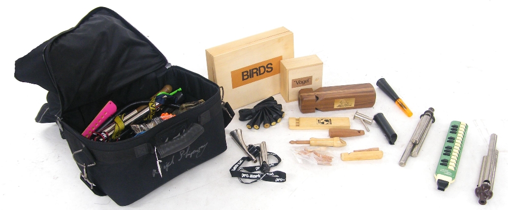 Large selection of effects whistles including bird calls and trains