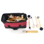 Bag containing a good selection of larger professional mallets, examples including VIc Firth, Mike