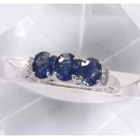 Ceylon sapphire and diamond ring set in 9ct white gold, 2.1gm, ring size L/M