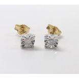 Pair of 9ct illusion set stud diamond earrings, 0.8gm, 5mm