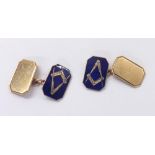 Masonic Interest - pair of 9ct and blue enamel cufflinks, Birmingham 1963, maker 'NBs', 8.2gm, 16.