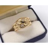 Edwardian 18ct serpent snake design ring, London 1902, triple reeded band and old-cut diamond set