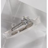 Platinum solitaire diamond ring, round brilliant-cut, 0.62ct approx, clarity SI1-2, colour H/I, 5.