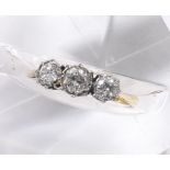 18ct and platinum three stone diamond ring, round brilliant-cut, 0.65ct approx, 1.9gm, ring size L