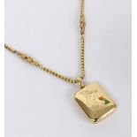 Antique gold and enamel locket engraved with a cherub and enamelled butterfly, on a pierced