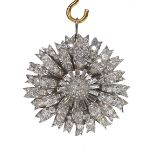 Fine quality platinum 'en tremblant' floral pendant brooch, set with round brilliant and baguette-