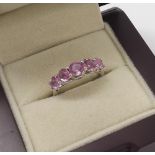 Iliana 18k white gold pink sapphire five stone ring, estimated 2.46ct approx, 3.7gm, ring size O **