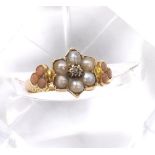 Victorian 15ct pearl, coral and diamond cluster ring, Birmingham 1873, 10mm, 2.2gm, ring size O/P