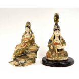 Two Japanese Satsuma figures/lamp bases, each modelled with ladies in elaborate robes upon