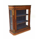 Attractive Victorian satin inlaid pier display cabinet, with an inset white marble top and applied