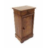 19th century provincial French fruitwood beside pot cupboard, with a single drawer and panelled