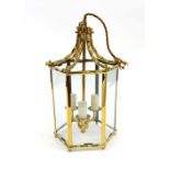 Decorative brass faux bamboo design hexagonal hall lantern, 15" high