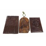 Early Antique carved oak panel featuring the bust of a gentleman, 11" x 7.5"; together with a