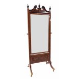 Good quality 19th century mahogany inlaid cheval mirror, the frame and mount finely inlaid with a