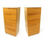 Pair of light oak veneer tall boy chest of drawers, retailed by Habitat, each with five drawers, 52"