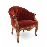 19th century provincial French upholstered button-back armchair, with later velvet upholstery and