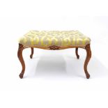 Victorian walnut square occasional stool, with a grey and yellow button upholstered padded seat upon