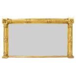 George IV giltwood overmantel mirror, inset with a rectangular plate within a wrythen turned