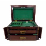 Walker & Hall mahogany cased canteen suitable for an extensive cutlery suite, the inlaid hinged