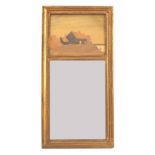 'Rowley Gallery' Arts and Crafts framed wall mirror, the parquetry scene panel over a rectangular