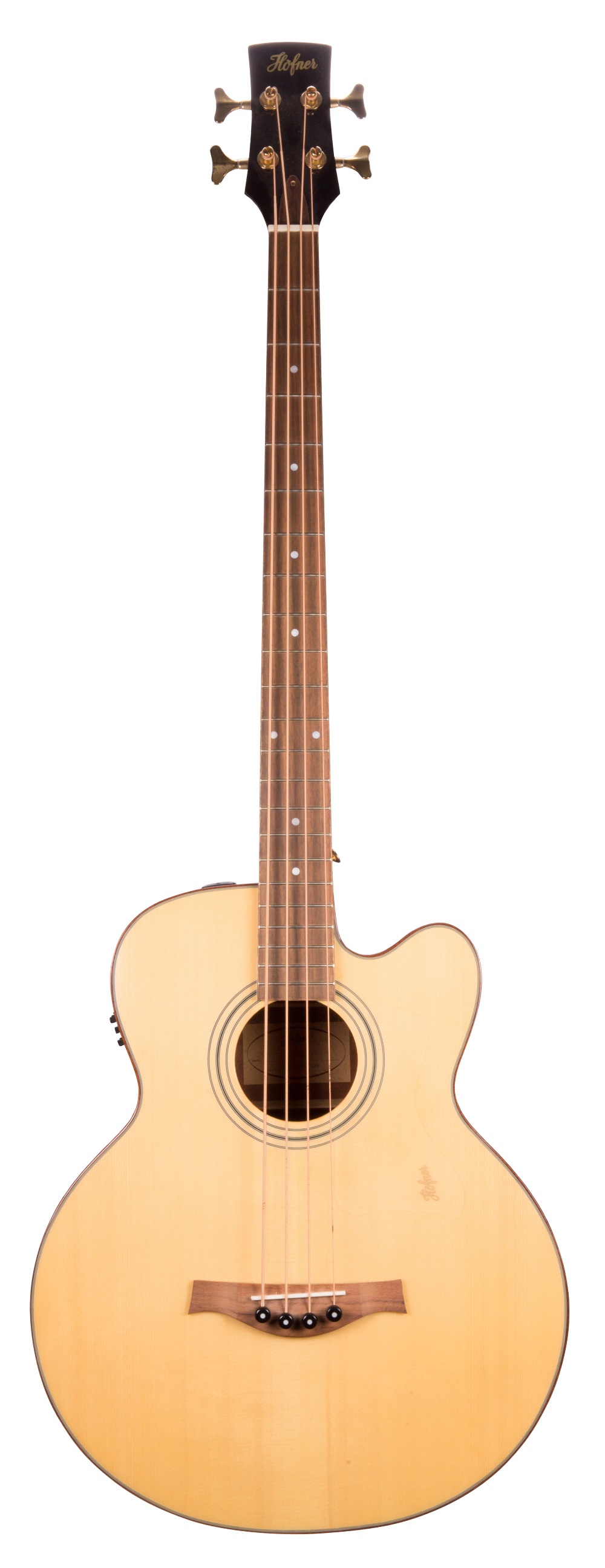 Hofner HA-B07 electro-acoustic bass guitar, ser. no. J11xxxx96; Finish: natural; Fretboard: