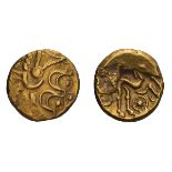 Gallo-Belgic Celts. Triple-tailed horse type, Gold Stater.