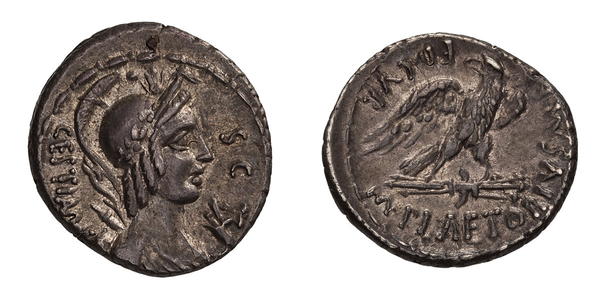 M. Plaetorius M.f. Cestianus. Denarius.