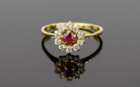 18K Antique Diamond Ruby Ring. A delicat