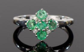 Emerald Cluster Ring, five round cut eme