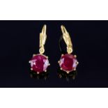 Ruby Solitaire Lever Back Drop Earrings,