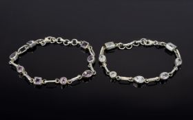 Silver Amethyst And Aqua Crystal Bracele