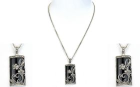 Silver Marquise Pendant And Chain Reprod