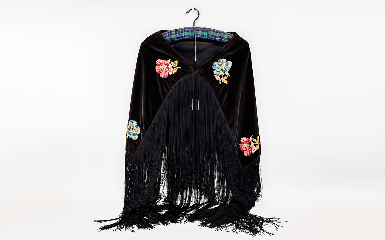 A Vintage Embroidered Velvet Shawl Small