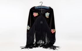 A Vintage Embroidered Velvet Shawl Small