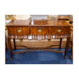 Mahogany Finish Serving Table, Shaped Front With Three Frieze Drawers,