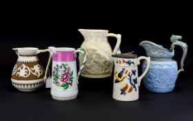 A Collection of 19th Century Jugs From Various Factories and Various Designs ( 5 ) Five Jugs In