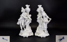 German 19th Century Fine And Impressive Pair Of Colourless White Hard Paste Porcelain Figures With