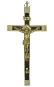 Early 20thC European/German Crucifix, Ebony And Nickel With Skull And Bones At Christ's Feet.